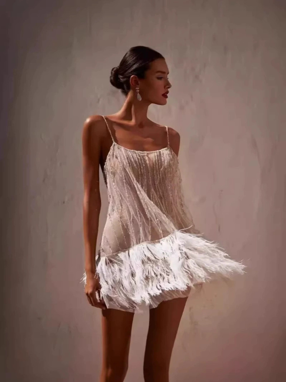 ZARA Sexy Party Backless Sequin Fringe Mesh Layered Spaghetti Strap Mini Dress